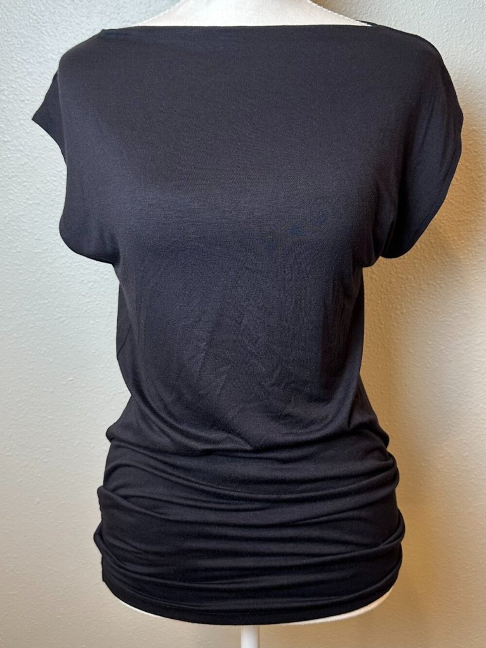 Modern Citizen Black Boatneck Dolman Top Large Ruched Goth Shizuku Minimalist